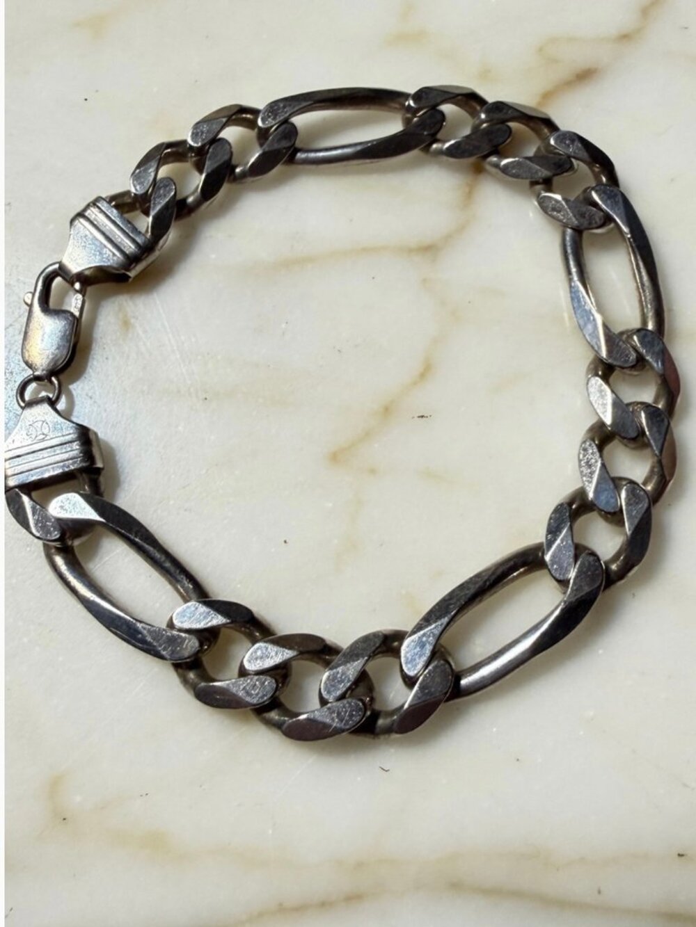 Rare Vintage Italian 925 Sterling 9" Men’s Figaro Chain Bracelet 37 gm weight